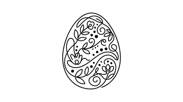 Ornate floral patterned Easter egg line art illustration.