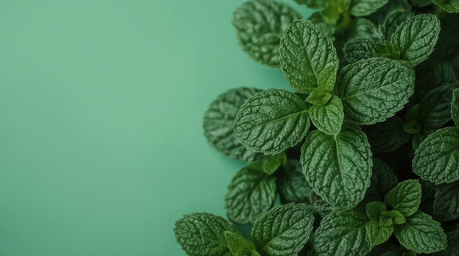 Fresh mint leaf closeup overlapping texture cool green freshness