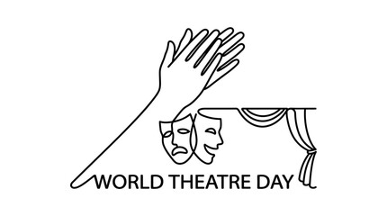 Obraz premium World Theatre Day applause with curtains and drama masks.