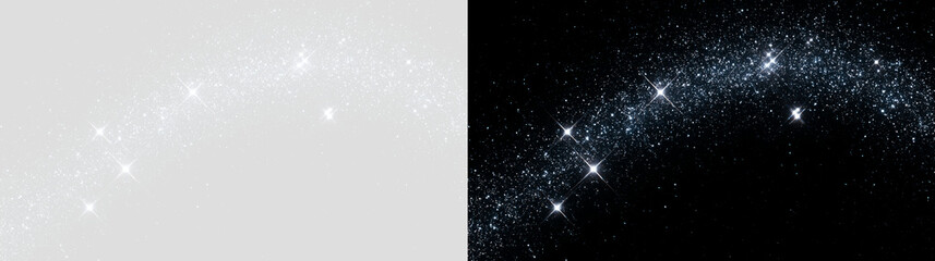 Fototapeta premium Shimmering Silver Light Trail with Glittering Stardust, Fantasy Star Particles and Magic Wave Effect