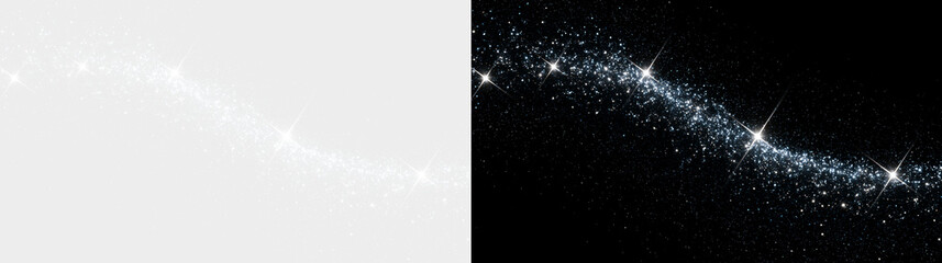 Silver Glitter Swirl PNG with Shimmering Stardust, Bright Star Rays and Magical Sparkle Dust Overlay © ALEXA