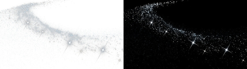 Magical Silver Glitter Trail with Sparkling Dust Particles, Glowing Star Rays and Shimmering Stardust Wave PNG Overlay © ALEXA