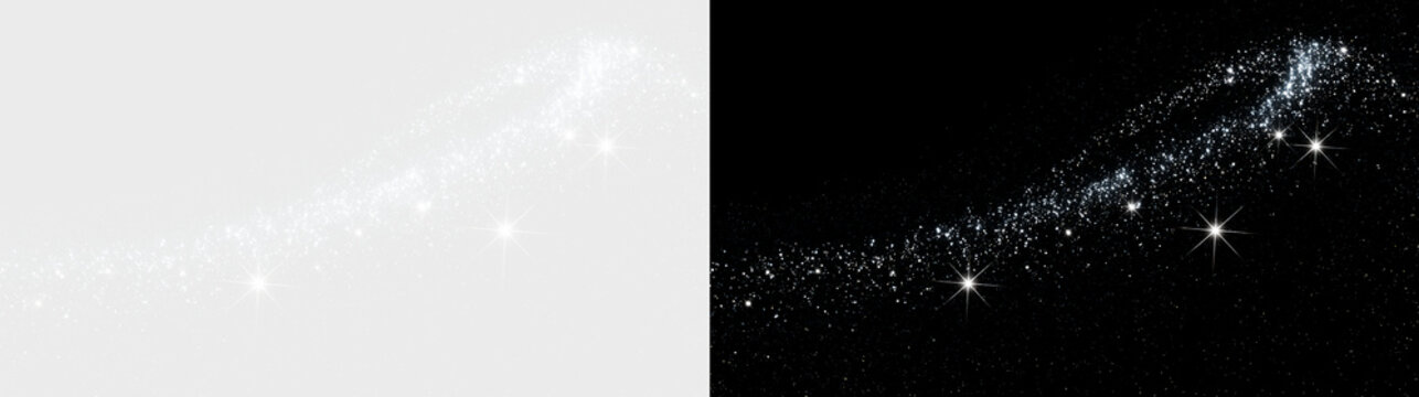 Elegant Silver Glitter Wave with Magical Stardust, Glowing Star Dust and Shining Particle Trail Overlay