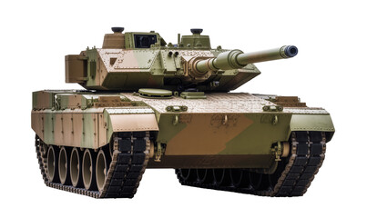 Isolated modern main battle tank with advanced armor and powerful cannon, military vehicle. © Andrei