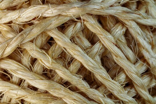 Close Up Texture of Woven Natural Sisal Fiber Rope