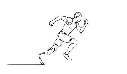 Fototapeta premium Prosthetic runner one line art vector illustration for disability sport and equality awareness