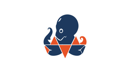 Modern octopus graphic with orange triangles. © huj