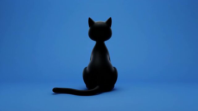 Silhouette cat sitting against a blue backdrop with subtle cinematic movement and soft lighting