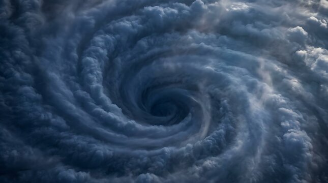 Aerial view of a massive hurricane. Tropical cyclone swirling in the atmosphere.