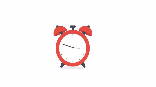 Classic red alarm clock in flat 2D animation with transparent background and alpha channel. Ideal for time, schedule, reminder, morning, and productivity videos.