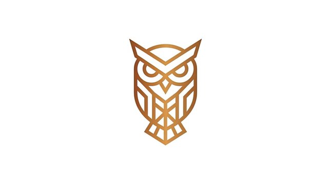 Golden geometric owl head line art logo