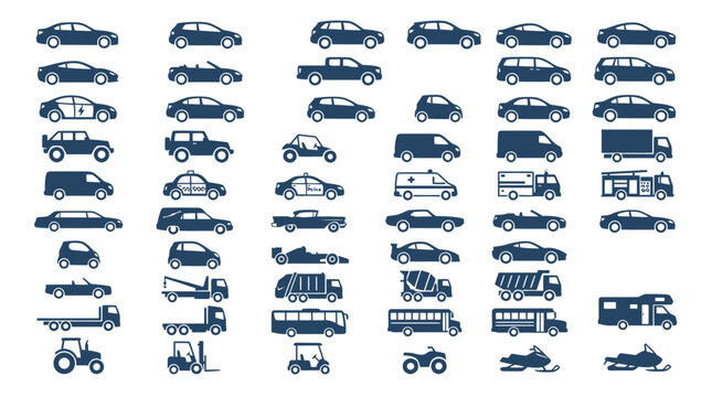 Collection of various vehicle types icons.