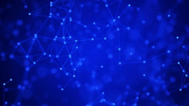 Blue Digital Data Network Connection Technology Plexus Business Abstract Background for Blockchain, Computer Network, Artificial Intelligence, Internet, Quantum Computing Loop