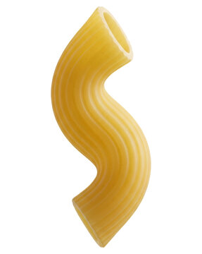 Dry ridged cavatappi pasta noodle piece on transparent background