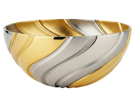Modern decorative bimetal gold and silver spiral bowl with transparent backdrop