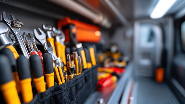 A well-organized tool setup showcasing various hand tools arranged neatly for easy access