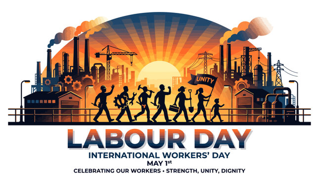 International workers day celebration concept labour day banner with industry