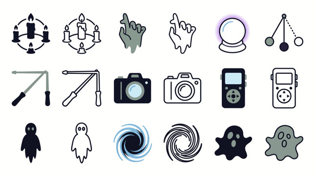 Halloween S&eacute;ance Spirit Communication Icon Set Flat Vector Symbol Paranormal EPS SVG Isolated White Background