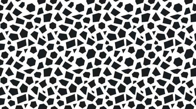 A seamless pattern of dark geometric shapes on white background
