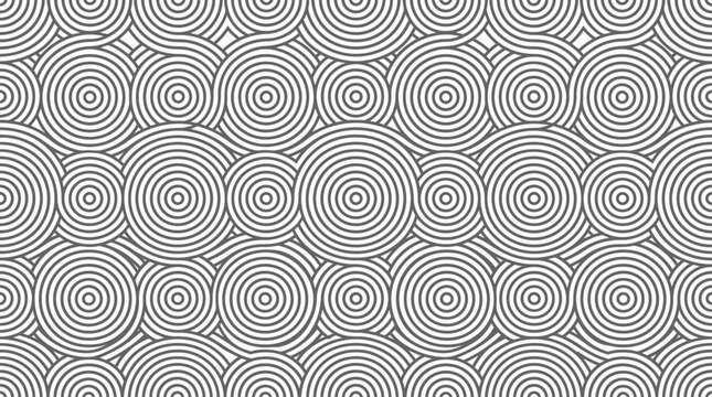 A seamless pattern of repeating gray circular lines on white