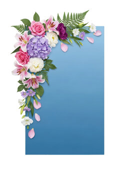 Colorful flowers on blue background.