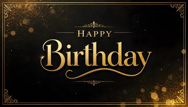 Luxury Gold Happy Birthday Greeting Card with Elegant Typography on Black Background