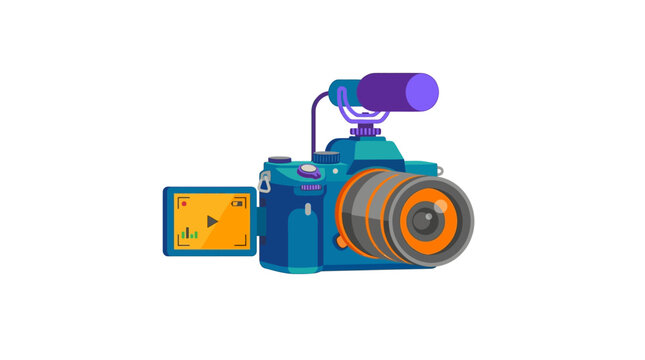 Vector illustration of a digital video camera with microphone and screen.