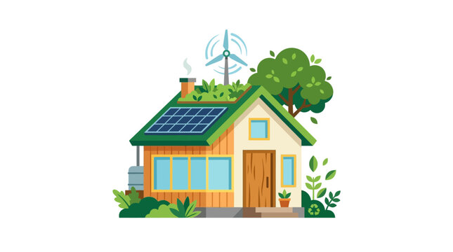 Flat vector of an eco-friendly house with solar panels.
