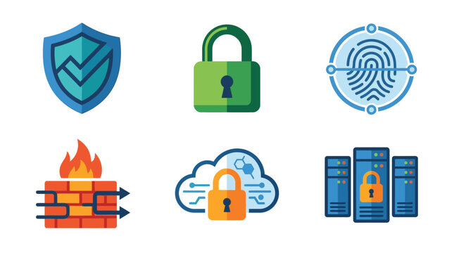 Cyber security and data protection vector icon set