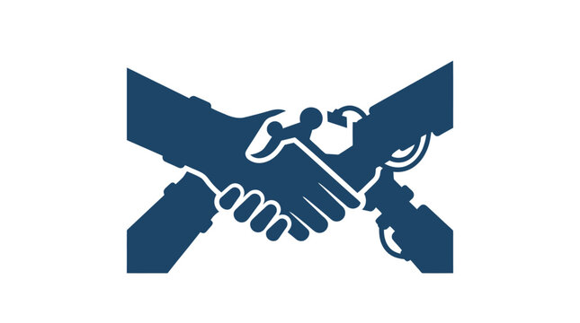 Human and robot handshake symbolizing technological collaboration.