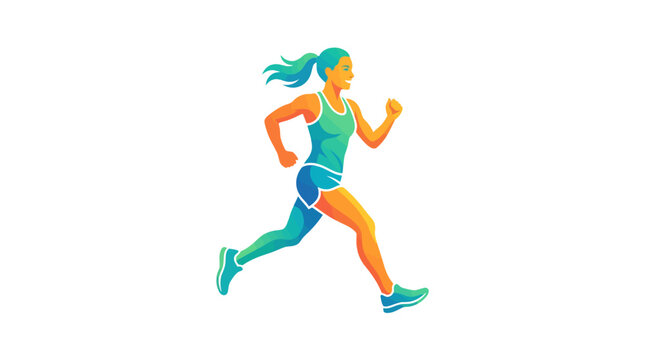 Vibrant illustration of a dynamic woman running for fitness and healthy lifestyle.