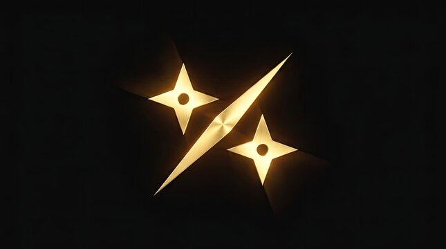 Golden shuriken ninja star icon with glowing light trails.