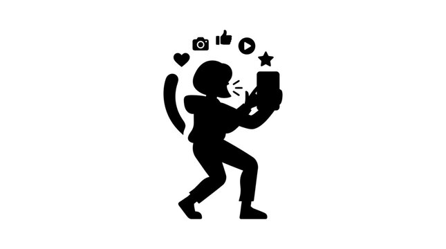 Social media influencer live streaming on smartphone with digital icons.