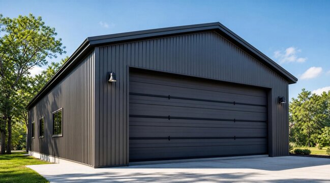 Modern Black Metal Garage With Overhead Door
