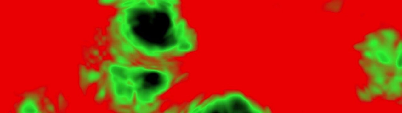 Abstract red and green gaseous energy flowing across dark void space dynamic motion background overlay design.