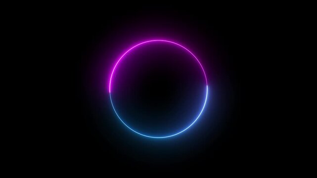 Abstract seamless looped animation of neon light circle running loop triangle. abstract neon rays technology glowing retro background, blue and pink light moving for overlay element, 4k video