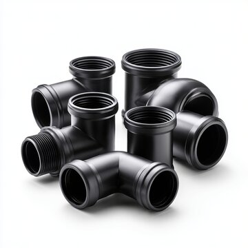 Polypropylene pipe fittings connect plumbing lines for commercial sales.