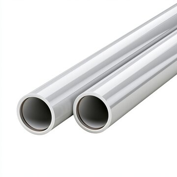 PVC sewerage pipes measure 100mm on white backgrounds.