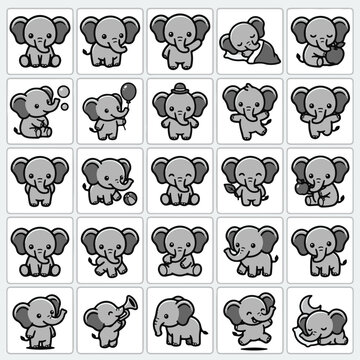 Cute Cartoon Elephants in Various Playful Poses and Activities Vector Art