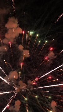 festive fireworks sky, happy fire colored smoke, party festive happy fireworks, sparkle night, colorful explosions, starlight show, light celebration, firework patterns, nighttime spectacle