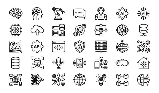 AI Digital Innovation Monochrome Vector Icon Pack