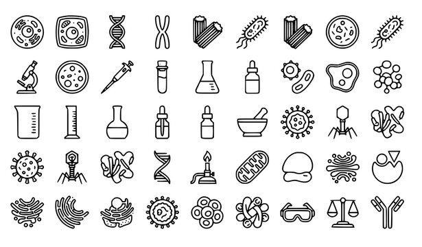 Cell Biology Line Icon Set Vector