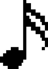 Fototapeta premium Pixel art musical note icon, retro 8-bit eighth note vector illustration, black digital music symbol for gaming and web interface design