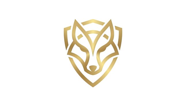 Golden wolf head shield security logo