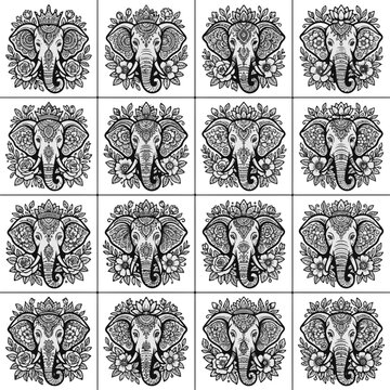 Tribal Indian Elephant Face Mandala Floral Decorative Artwork Design