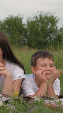 family picnic, man woman child son smile face, mother father son child kid picnic park, people vacation, people having fun outdoors, little son loves parents, young people together vacation fun dream