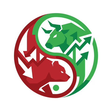 Bull and Bear Market Symbol: An illustrative Yin Yang symbol representing the stock market, with a bull on one side and a bear on the other.
