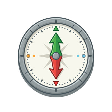 A classic compass with red and green arrows pointing in opposite directions, representing direction and choice.