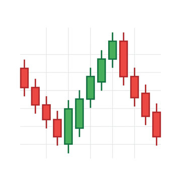 Stock Market Candlestick Chart: A visual representation of stock market data, showing a candlestick chart with both rising green and falling red candles against a grid background.