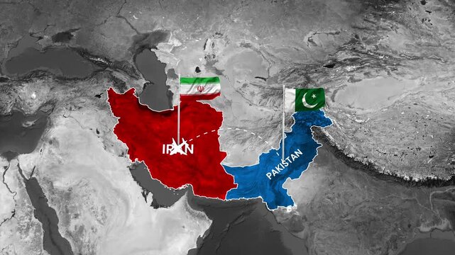 Animated Flight Route Map Showing Air Travel From Pakistan to Iran on Satellite View